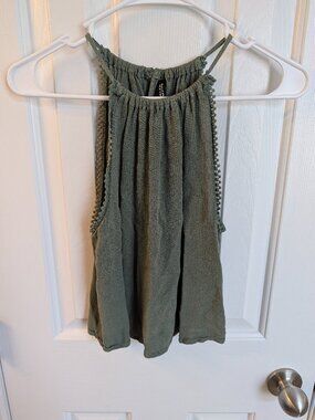 sage olive H&M divided boho high neck racer back tank flowy top crochet macrame